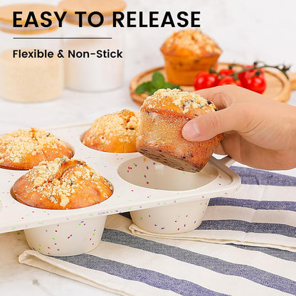 Vinino Jumbo Muffin Pan with Metal Reinforced Frame-2Pack, Silicone Cupcake Pan for Baking 6 Cup Jumbo Size, BPA Free Silicone Muffin Tray