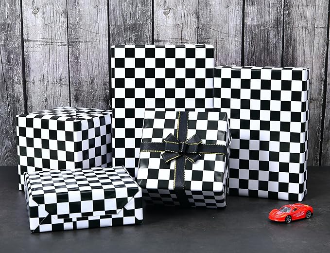 Titiweet Checkered Flag Wrapping Paper Roll- Mini Roll 17 Inches X 33 Feet - Race Car Wrapping Paper for Boys Girls, Cars Wrapping Paper for Birthday Christmas Holiday