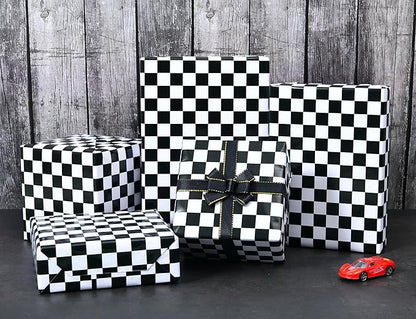 Titiweet Checkered Flag Wrapping Paper Roll- Mini Roll 17 Inches X 33 Feet - Race Car Wrapping Paper for Boys Girls, Cars Wrapping Paper for Birthday Christmas Holiday