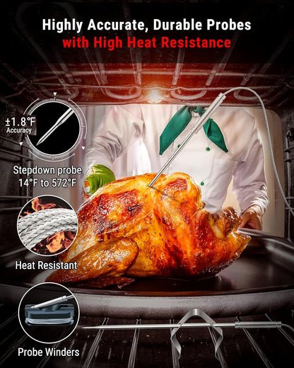 ThermoPro TP826 500FT Wireless Meat Thermometer, Dual Meat Probe Cooking Thermometer with HI/Low Alert, Food Grill Temperautre probe