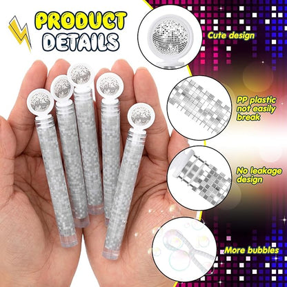 JellyArch 48 Pcs Disco Wedding Party Favors Bubbles Wands Bulk with Disco Balls Top and Stickers Party Favors Supply Bubble Wands for Summer Birthday Wedding Gift Outdoor Indoor Activity