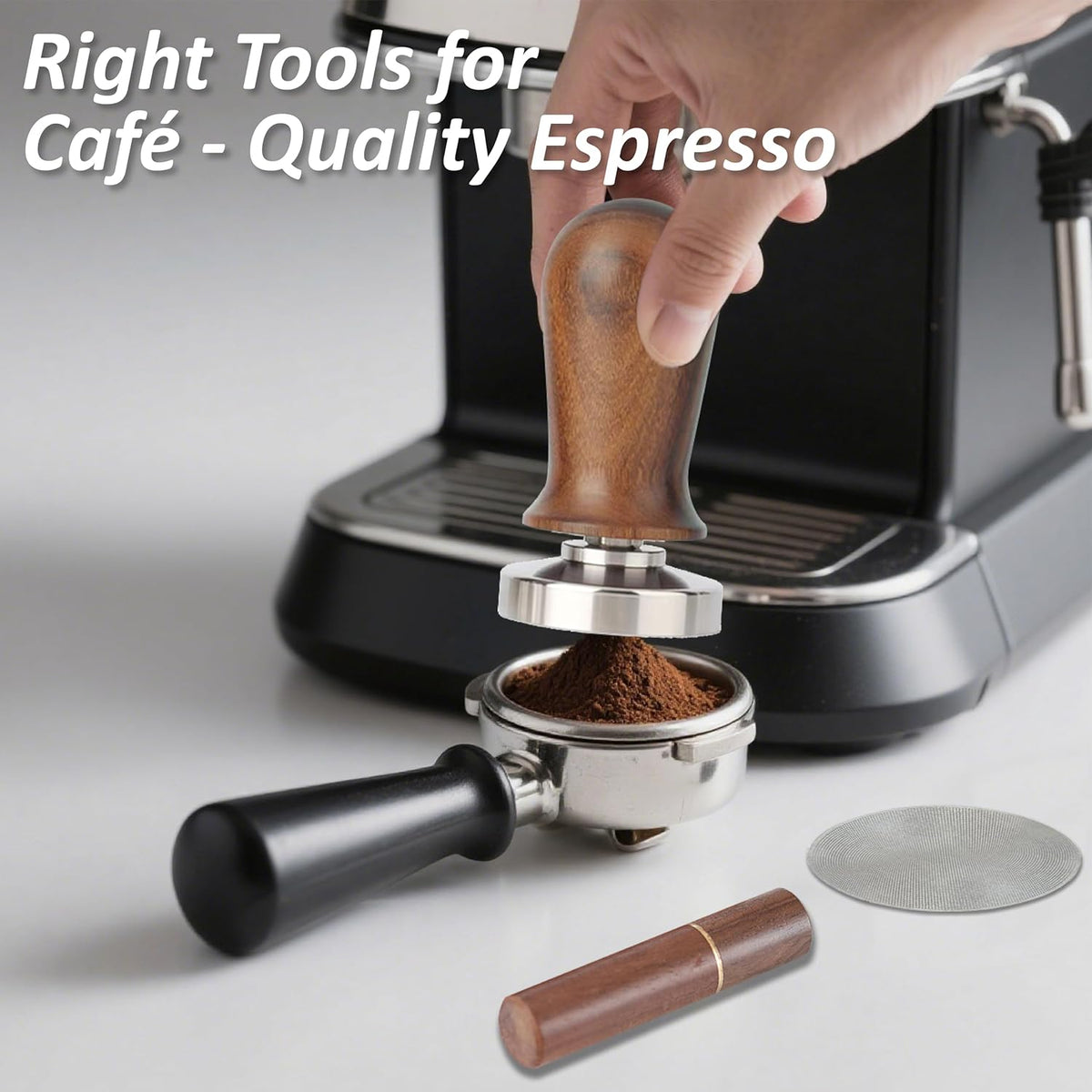 Espresso Tamper, Professional Spring Loaded Espresso Accessories with WDT Tool Espresso & Puck Screen, Compatible with 53mm/54mm Breville Portafilter