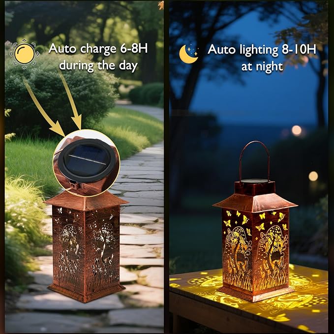 Homemory Mushroom Solar Lanterns Outdoor Waterproof, Birthday Gifts for Women Mom Grandma, LED Metal Decoration for Outside, Yard, Backyard, Porch, Lawn