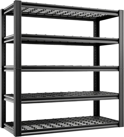 5 Tier Metal Shelving Unit, Adjustable Storage Shelves, 84" H x 47" W x 24" D Heavy Duty Garage Shelves for Warehouse, Basement, Kitchen, Pantry, Living Room, Black
