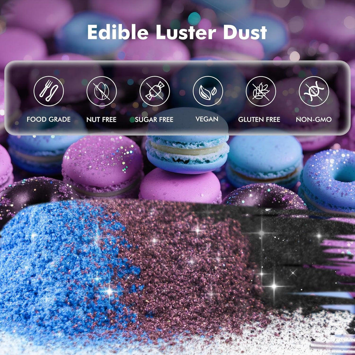 Edible Glitter for Drinks, 3 Colors Luster Dust Edible Set, 5g Food Grade Drink Glitter for Cakes Cookies Drinks Chocolate Decoration