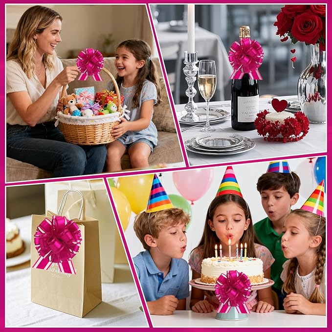 24 pcs Rose Pink Pull Bow for Gift Basket Wrapping Xmas Gift Bows Presents Wrap Ribbon Bow for Christmas Tree Bottles Bouquet Flower Valentine's Day Party Decor (Rose Pink-G)