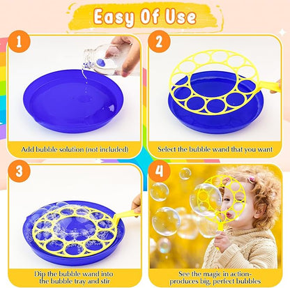 Bubble Wand Set 26 PCS Large Bubble Wands with Tray,Giant Bubbles Maker Wand Set for Kids Summer Outdoor Birthday Party Favors