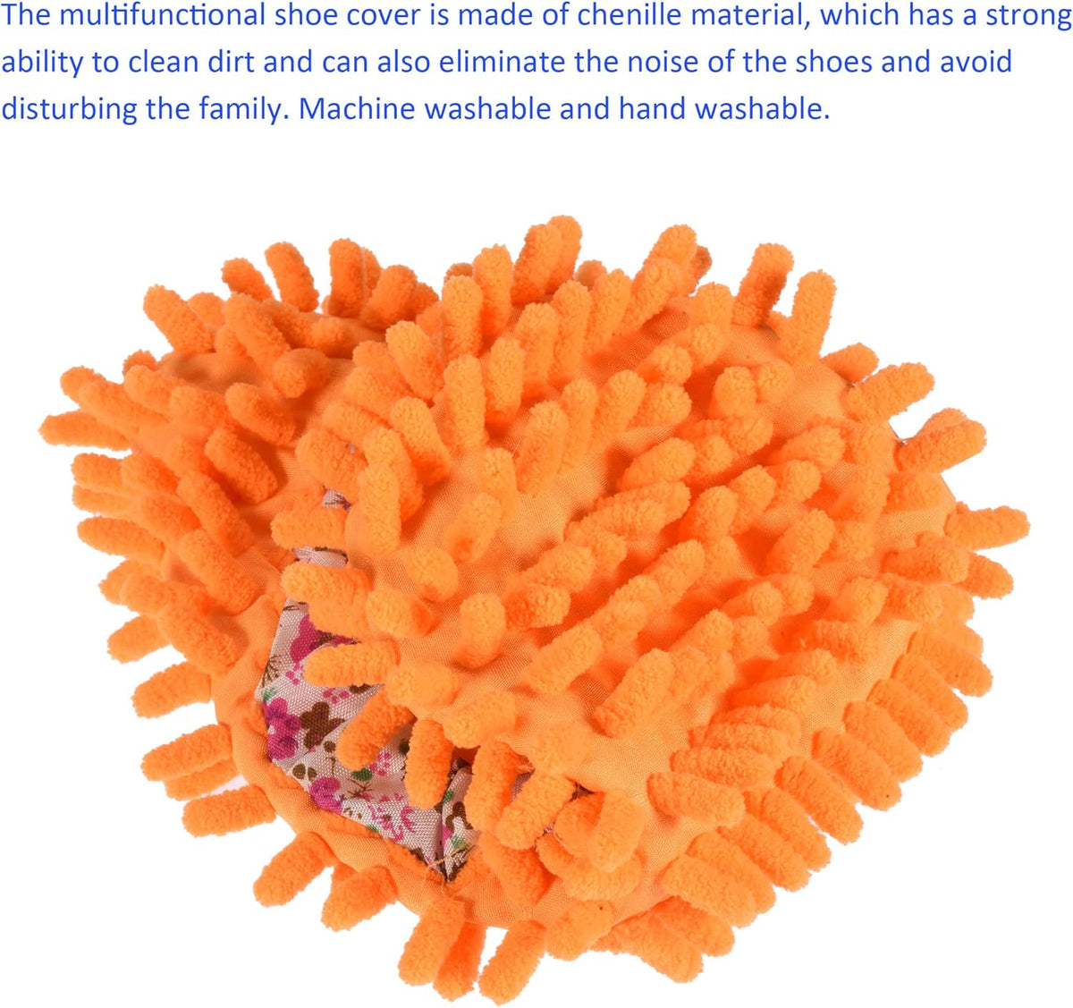 1 Pair Washable Cleaning Shoes Cover - Floor Cleaning Dust, Chenille Microfiber Duster Mop Slippers, Apply to House Office Room (Orange)