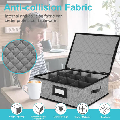 Quilted Mug Cup Storage Box-China Storage Containers Hard Shell,Cup Storage Containers with Lid for Moving Transport,Kichen Dinnerware Storage