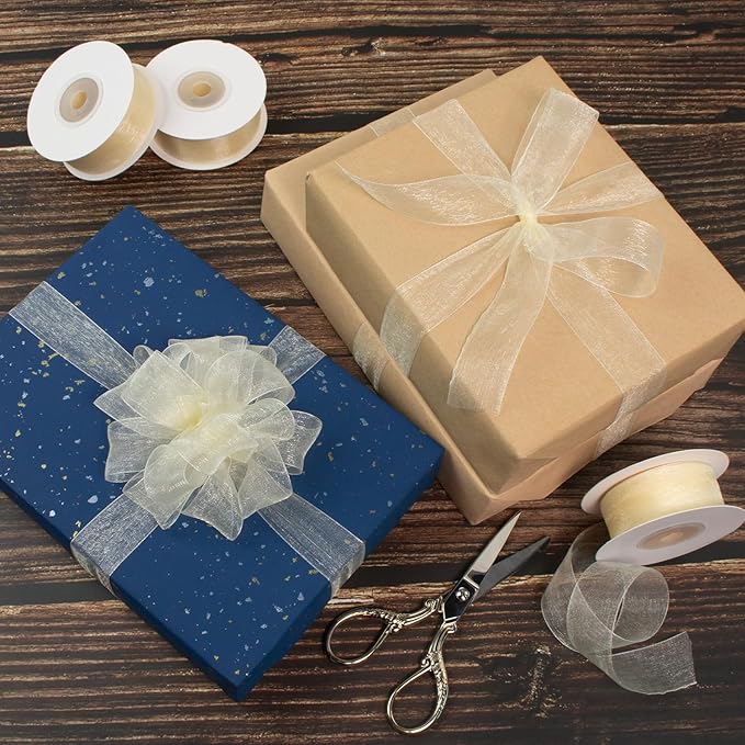 Ivory Organza Ribbon - 1 Inch x 75 Yds, Clear Ivory Chiffon Tulle for Gift Wrapping, Christmas, Weddings, Crafts