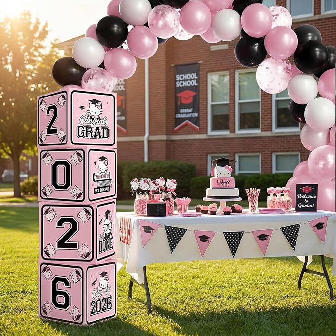 2026 Graduation Decorations, Pink Graduation Party Decorations Graduation Balloons Arch Kit Boxes With Letters 2026 Grad for Middle School High School College ect.