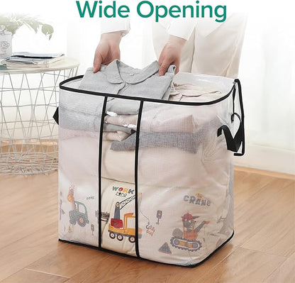 3 Pack 55L Closet Organizers and Storage Bags,Foldable Clothes Storage Box with Clear Window for Bedding, Blankets,Comforter,Pillows,Toys(Black)