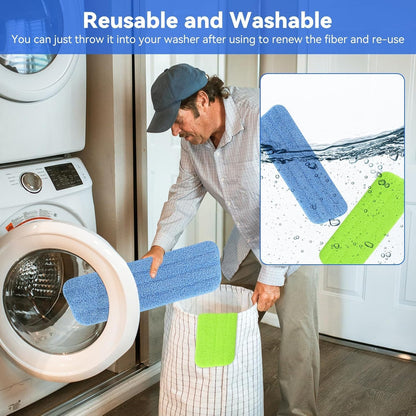 16.5 inch Microfiber Mop Pads for Rubbermaid Reveal Spray Mop and Any 16.5" Flat Mop - 6 Pack 13''-15'' Spray Mop Pad Reusable Washable Replacement Refills - Blue & Green