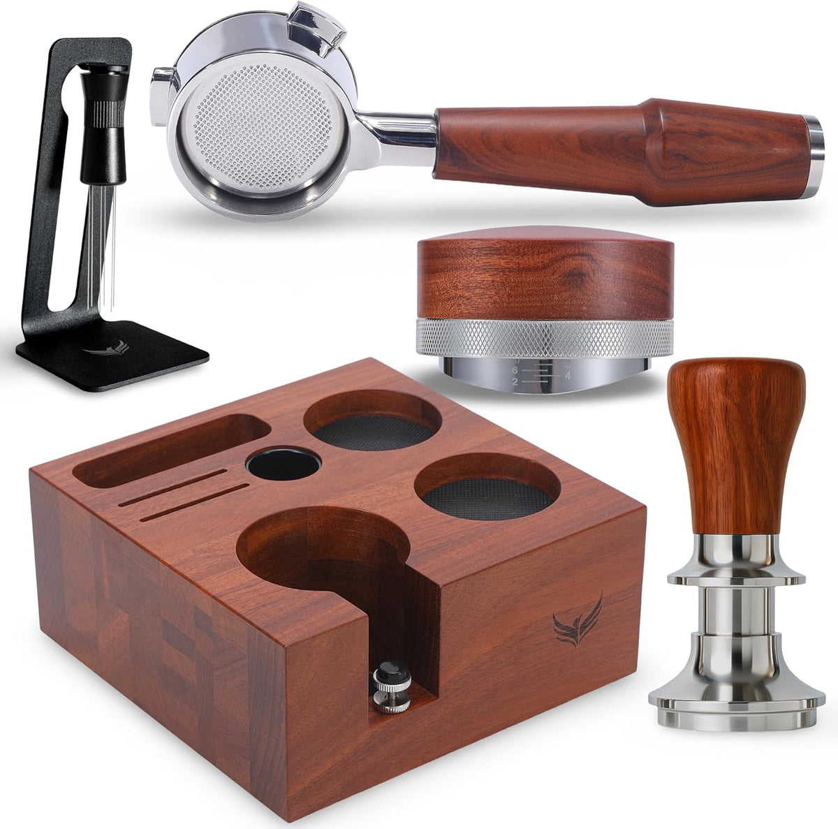 54mm Breville Espresso Tamper Kit – Bottomless Portafilter, Spring-Loaded Tamper, Coffee Distributor, WDT Tool & Wooden Organizer
