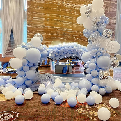 Jobkoo Blue White Balloon Arch Kit Baby Blue White Silver Balloon Garland 4D Silver Foil Balloons Pastel Light Blue Silver Latex Balloons Christening Boy Birthday Baby Shower Party Decorations QQ-113