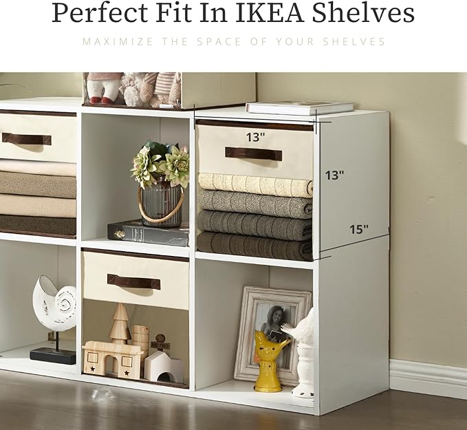 DECOMOMO Kallax Storage Cubes, 13x15x13 Storage Cube Bins with Window, Baskets for Organizing Shelves (Kallax / 4pcs, Beige)