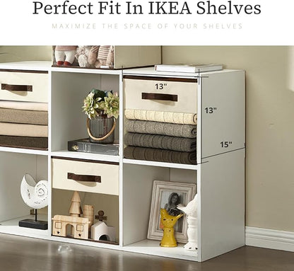 DECOMOMO Kallax Storage Cubes, 13x15x13 Storage Cube Bins with Window, Baskets for Organizing Shelves (Kallax / 4pcs, Beige)