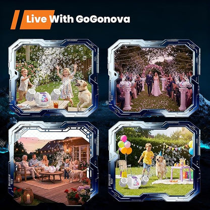 GoGonova Bubble Machine, 30000+ Bubbles/Min Rechargeable Kids Bubble Machine, Big Bubble Blower Maker, 360° Auto Rotation & 2 Speeds, 7-Color LED Lights, Mecha Overlord