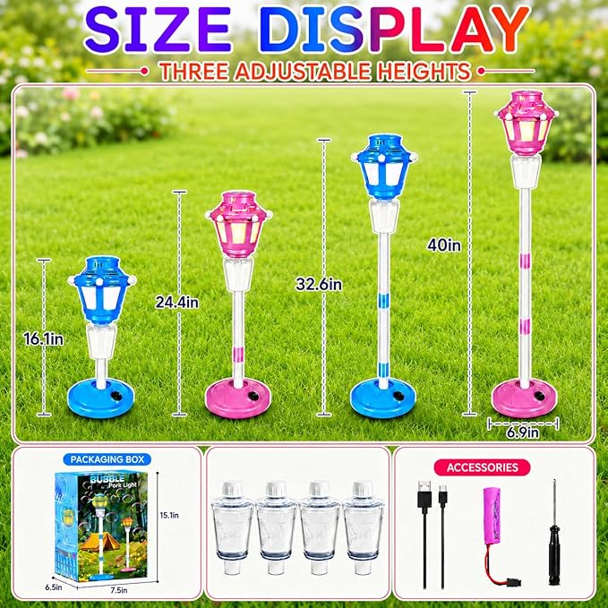 2Pack Bubble Machine for Kids, Rechargable Bubble Maker Bubble Toys with Light, Outdoor Battery Bubbles Blower Machine for Wedding Birthday Party