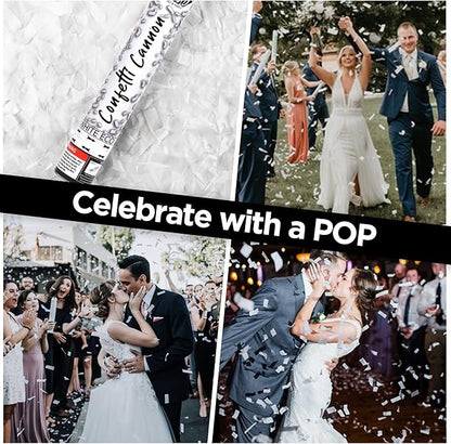 Blaise Pyro & Party White Confetti Poppers - Large Confetti Poppers for Weddings, Engangements, & Graduations - Water-Soluble & Easy Clean-Up - 6 Pack, 12 Inch