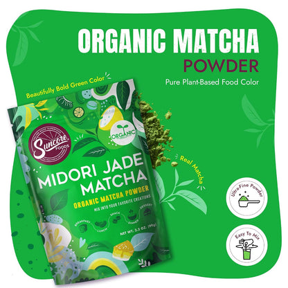 Suncore Foods Organic Midori Jade Matcha Powder 3.5oz | Gluten Free | Vegan | Natural Green Food Coloring, Japanese Premium Culinary Grade Matcha, For Baking, Desserts, Lattes, Non-GMO, Resealable Pouch