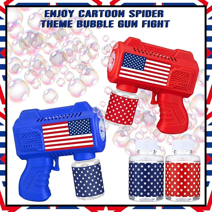Gemscream 6 Pack 4th of July Automatic Bubble Gun for Party Patriotic Bubble Machine Blower for Outside Activity 250th Anniversary Party Supplies for Independence Day Summer Birthday Gifts Decoration