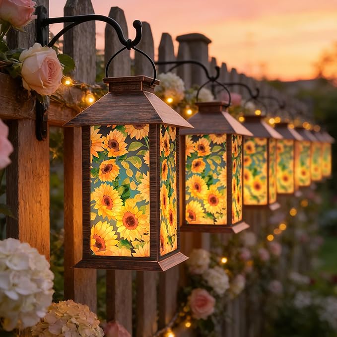 Solar Lanterns Outdoor, Waterproof Garden Sunflower Solar Lantern, 13" Outdoor Lantern with LED Flickering Flameless Candles, Lanterns for Women Mom Gifts Decorative for Porch, Yard, Patio