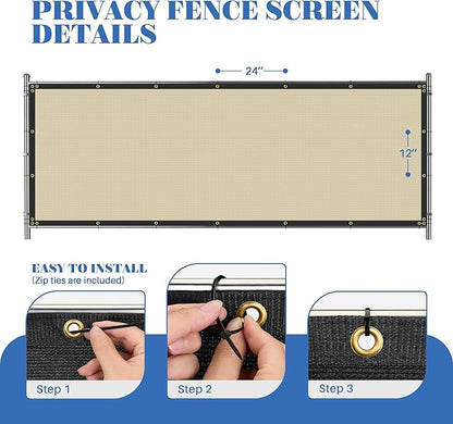 ECOOPTS 4'x297' Privacy Fence Screen Windscreen with Copper Grommets, Fit for Commercial Fence and Residential Garden Outdoor 90% UV Blockage, Cable Zip Ties Included (Beige)