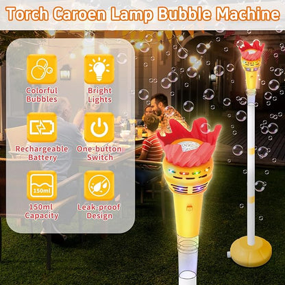 Infowush Torch Bubble Machine for Kids, Rechargable Bubble Maker Bubble Toys with Light, Outdoor Automatic Standing Height Adjustable Bubble Machine for Toddlers 1-3, Christmas Birthday Party Gifts