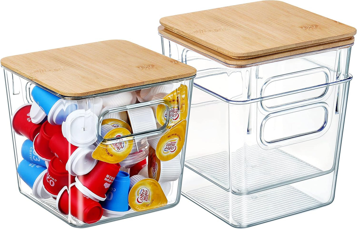 Coffee Pod Holder with Bamboo Lids, 3 Pack K Cup Organizer Large Capacity Coffee Bar Organization and Storage