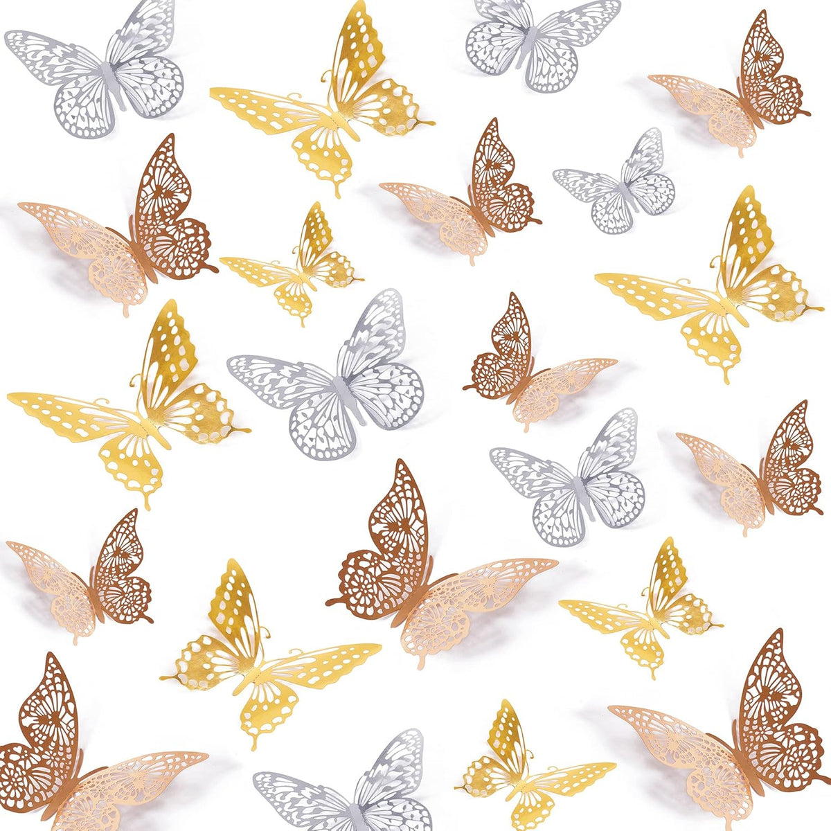 Saoropeb 3D Butterfly Wall Decor, 72 Pcs 3 Styles 3 Sizes, Removable Metallic Wall Decor Sticker Room Mural Decals for Kids Bedroom Nursery Classroom