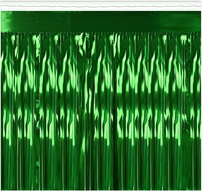 Beistle 2-Ply Metallic Fringe Drape, Shimmering Green Hanging Decorations for Special Events & Saint Patrick’s Day, Shiny Table Decor, 15" x 10'