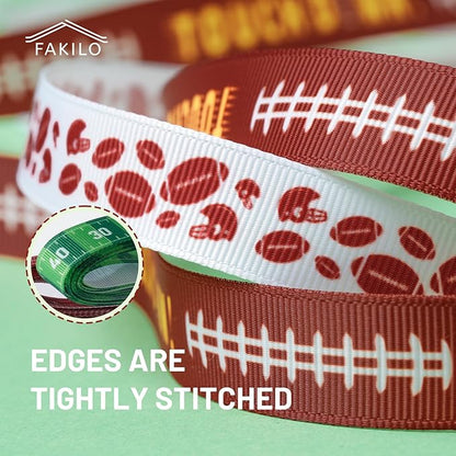 Football Ribbons 5 Rolls 20 Yards Total, 5/8" Sports Grosgrain Football Themed Ribbons for Gift Wrapping Crafts Making Hair Bows and Team Party Decor