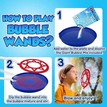Bubble Wands for Kids - Giant Bubble Wand Set with Tray, Outdoor Toy for Kids, 11 Pcs Large Ring Kit with Mix Solution