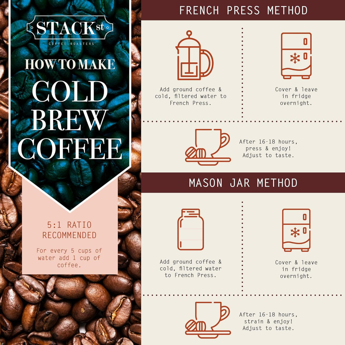 Organic Cold Brew Coffee Coarse Ground 1 LB - Colombian Supremo Reserve Flavor Dark Roast Coarse Grind - 100% Arabica Beans - Handcrafted
