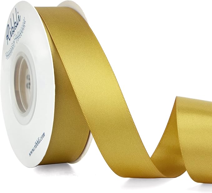 Ribbli Gold Double Faced Satin Ribbon,1” x Continuous 25 Yards,Use for Bows Bouquet,Gift Wrapping,Wedding Decoration