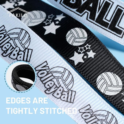 Volleyball Ribbons 5 Rolls 20 Yards, 5/8" Black White Grosgrain Cute Sports Volleyball Ribbons for Gift Wrapping Making Hair Bows Sports Theme Party Decor