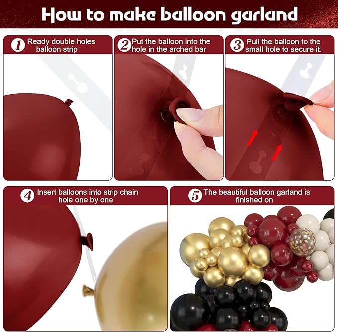 Amandir Burgundy Balloons Garland Arch Kit for Graduation Party Decorations, 145Pcs Maroon Black Gold Confetti Balloons with Foil Star for 2026 Graduation College Congrats Grad Class Birthday Supplies