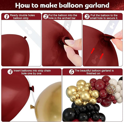 Amandir Burgundy Balloons Garland Arch Kit for Graduation Party Decorations, 145Pcs Maroon Black Gold Confetti Balloons with Foil Star for 2026 Graduation College Congrats Grad Class Birthday Supplies