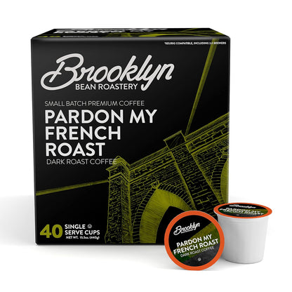 Brooklyn Beans French Roast Gourmet Coffee Pods - Compatible with Keurig K Cup Brewers Including 2.0 Machines, 40 Count, Dark Roast and Intense