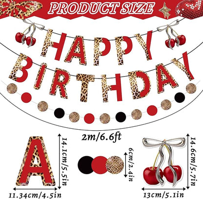 SUNBEAUTY Cheetah Birthday Party Decorations Cherry Cheetah Print Banner Leopard Hanging Swirls with Red and Black Cheetah Party Garland Foil Swirls Ceiling Safari Animal Birthday Party Decorations for Women Girls