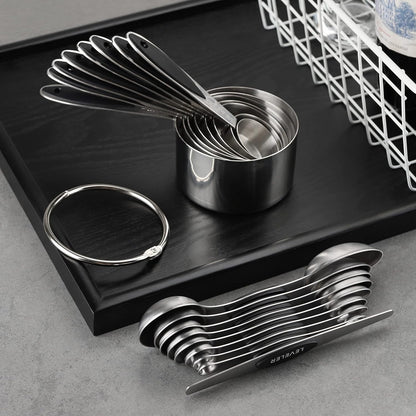 Measuring Cups and Spoons Set Stainless Steel Includes 8 Heavy Duty Measuring Cups 8 Double Sided Magnetic Measuring Spoons and 1 Leveler for Dry and