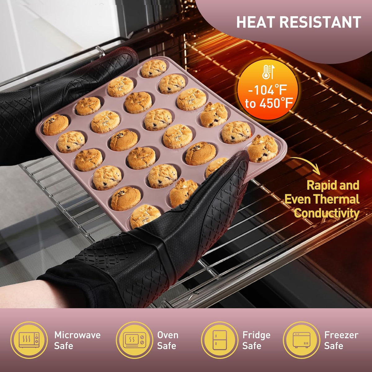 2 Pack 24 Cups Mini Muffin Pan with Metal Reinforced Frame Silicone Molds Cake Pans Egg Bites Silicone Circle Cookie Molds Muffin Tin Tart Pans Non