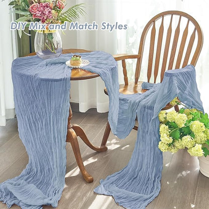 IVAPUPU 2 Pcs Cheesecloth Table Runner - 10ft Dusty Blue Spring Boho Gauze Cheese Cloth Table Runners for Baby Shower Decorations Wedding Party Garden Farmhouse