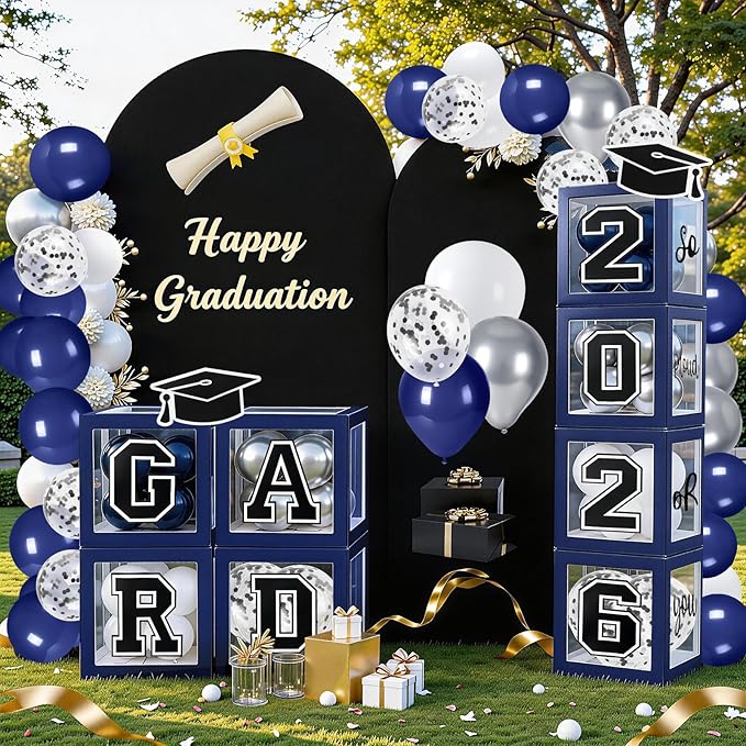 Graduation Decorations 2026 Graduation Party Decorations Set of 4 Boxes with 129pcs Balloons Arch Garland Kit Party Supplies for Any Grades Blue
