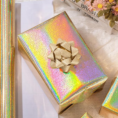Burymento Golden Wrapping Paper Roll, Metallic Holographic Star Gift Wrap for Birthday, Valentines, Mothers day, Graduation, Wedding, Fathers day, Baby Shower, Christmas (17 IN x 32.8 FT)