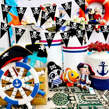 9.68ft Pre-Strung Pirate Banner Halloween Pirate Flags Pirate Party Decorations Skull Ship Triangle Pennant Bunting for Halloween Birthday Party Outdoor Indoor Decorations