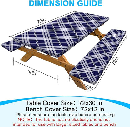Picnic Table Cover with Bench Covers Portable Table Cloth Built-in Storage Pocket Picnic Table Covers With Elastic Waterproof Camping Essentials for RV Camping