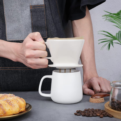 Segarty Pour Over Coffee Maker, Single Cup White Ceramic Coffee Dripper, Size No.2 Reusable Filter Cone Drip Holder Slow Brewer with 3 Holes Flat