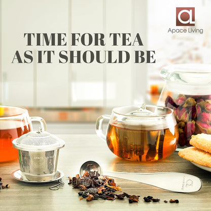 Large Tea Infuser (Set of 2) with Tea Scoop and Drip Trays by Apace – Multi Cup Size Stainless Steel Loose Leaf Tea Strainer and Steeper